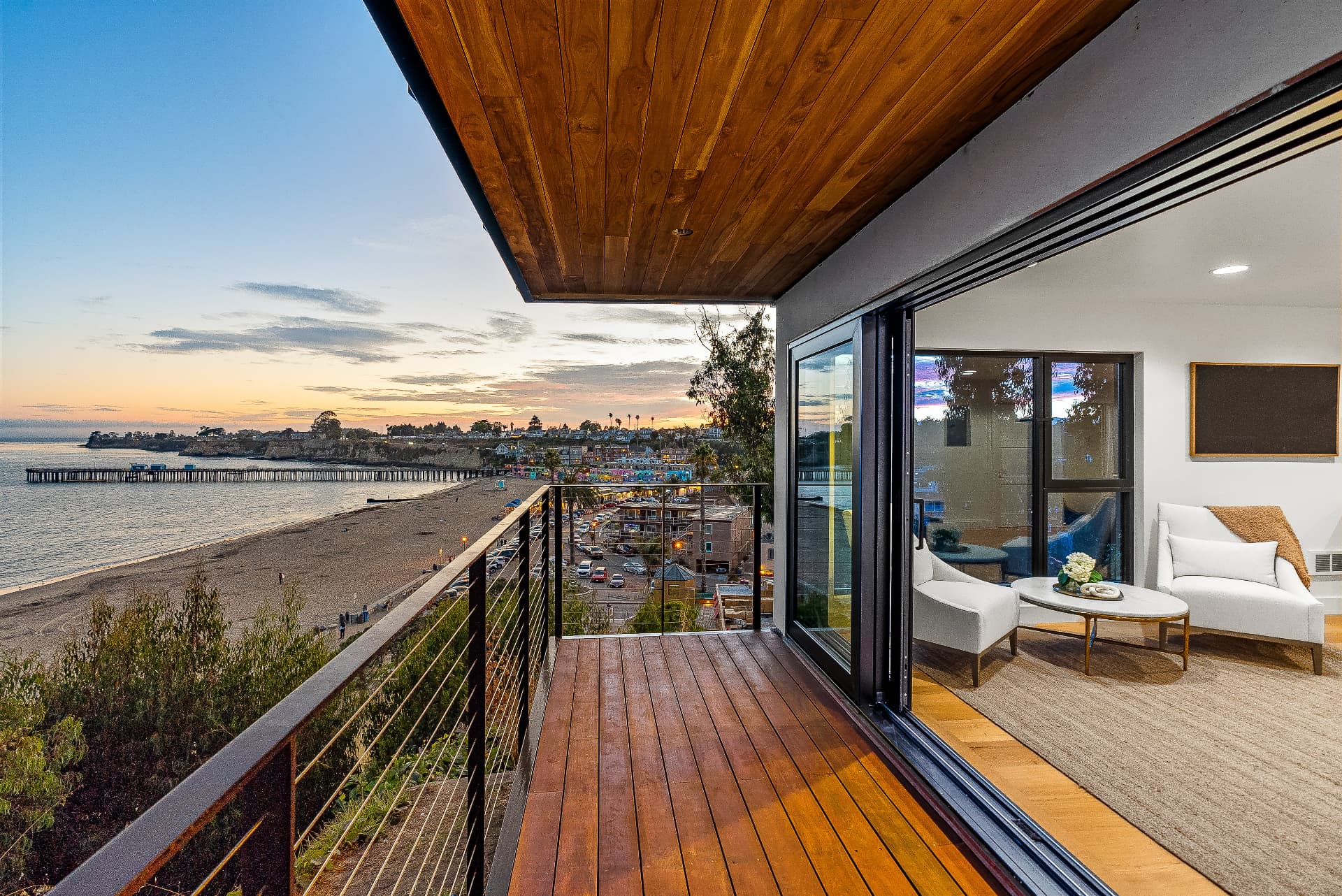 Oceanfront deck at twilight