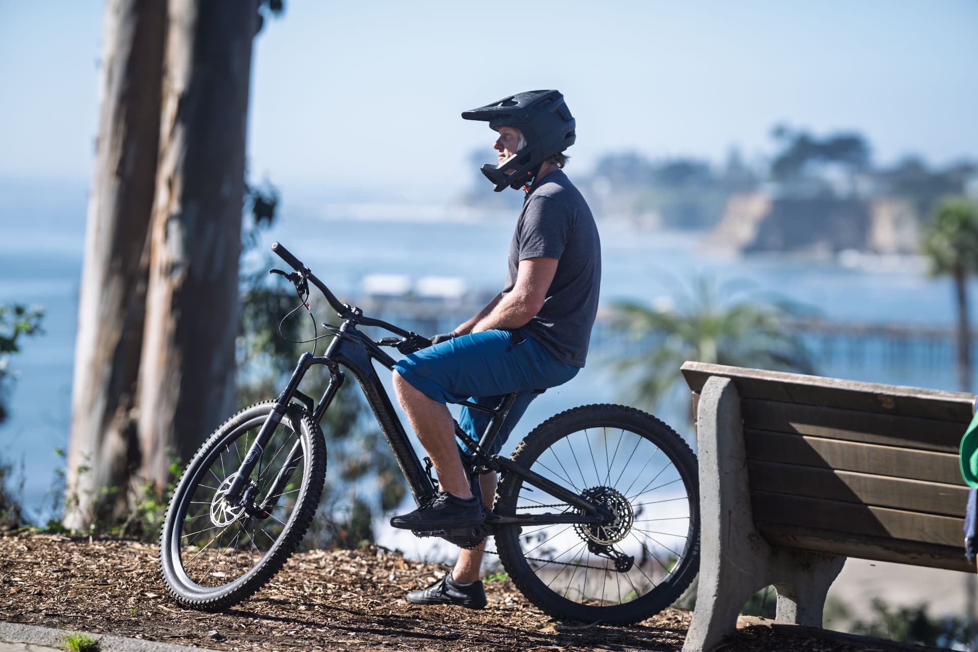 A rider pausing above the bay